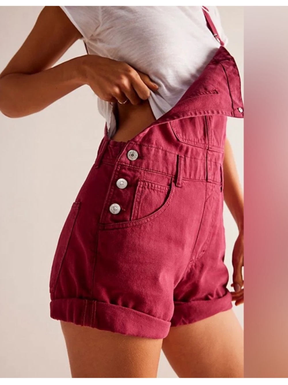 Free People We the Free Denim Ziggy Shortalls Berry Medium 100% Cotton